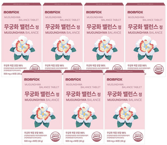 무궁화 밸런스정 무궁화꽃 추출물 히비스커스 복합분말 식약처인증 정품, 7박스, 60정