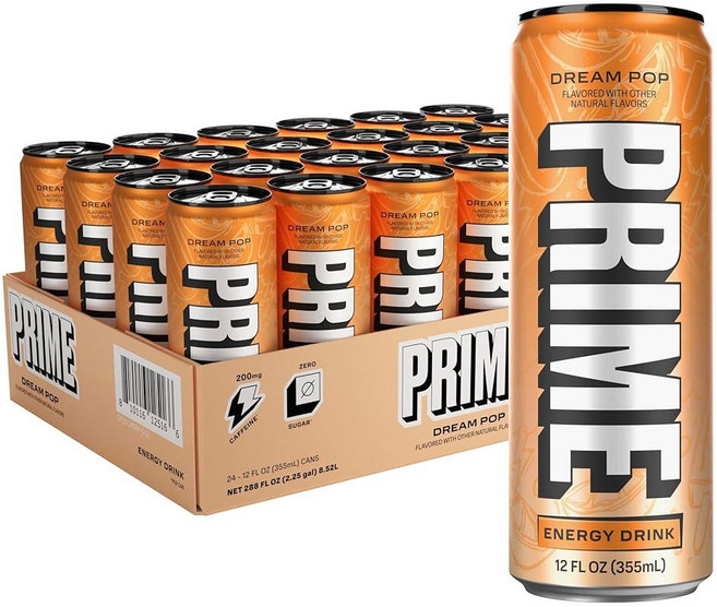 PRIME Energy Original 에너지 드링크 운동 200mg 카페인 355mg 수분 코코넛 무설탕 워터 355ml12온스 24개입 210295, Dream Pop, 355ml