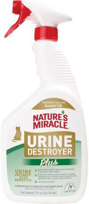 네이처스 미라클 소변 제거제 플러스 집사 고양이 반려묘 얼룩 청소, 946ml, 1개