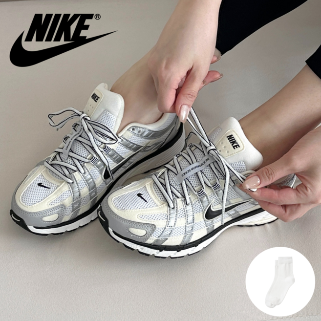 나이키 P-6000 신발 런닝화 여성 코코넛 밀크 메탈릭 실버 발편한 키높이 운동화 스니커즈 + 슈가타이거 양말 증정