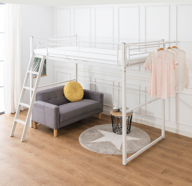 미코퍼니처 비앙카 철제 벙커침대 (매트리스 포함) SS, 화이트, 미니 독립매트