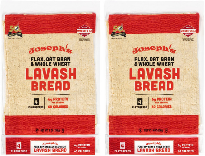 조셉스 라바시 브레드 밸류 2팩 아마씨 귀리 겨 & 통밀 조셉스 라바시 브레드 밸류 2팩 아마씨 귀리 겨 & 통밀 저탄수화물 갓 구운 (팩당 4개 플랫브레드 총 8개 사, 1개