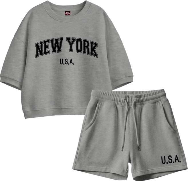 몰토벨리노 뉴욕USA 오버핏 세미크롭 반팔 후드티+ 반바지 상하세트-리미티드에디션