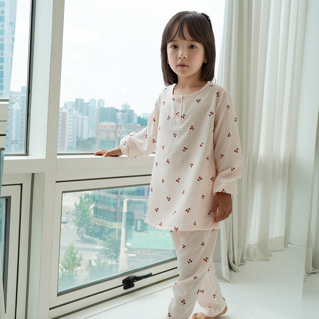 캐리루시 아동 크링클 라운드 긴팔 잠옷 상하세트