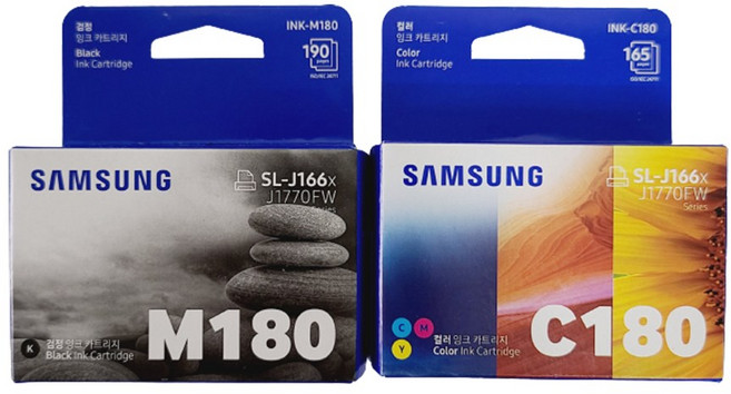 삼성 정품 잉크 M180+C180 검정+칼라세트 SL-J1660 J1663 J1665 J1770, 1세트
