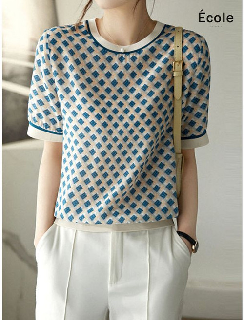 에꼴드파리 다이아 프린트 티셔츠 F25WTB012Z