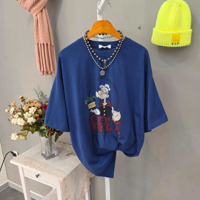 뽀빠이 옆트임 롱박스 캐주얼 반팔티셔츠