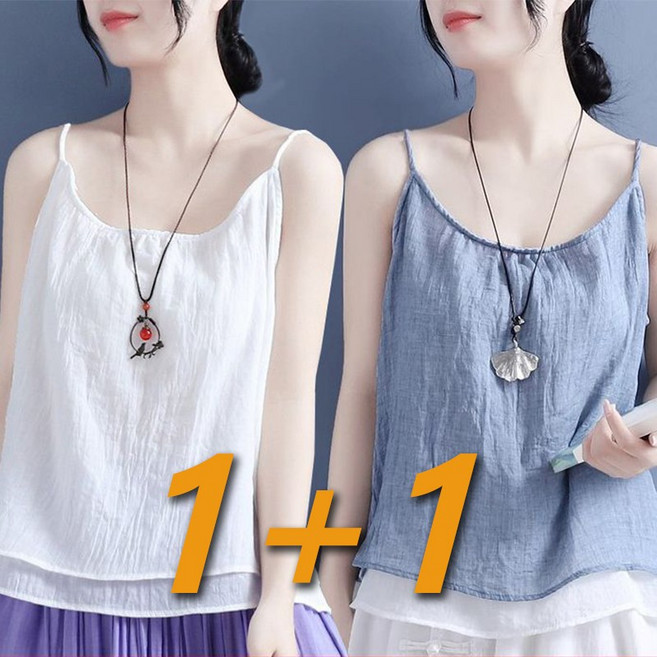 1+1 빅사이즈 끈나시 상의 여름 얇은 중년여성용 민소매 이너 티셔츠 m-3xl 심플 루즈핏 데일리 나시티