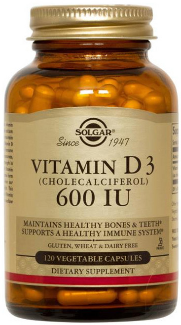 SOLGAR 無麩質維他命D3膽鈣化醇素食膠囊 600IU, 120顆, 1罐