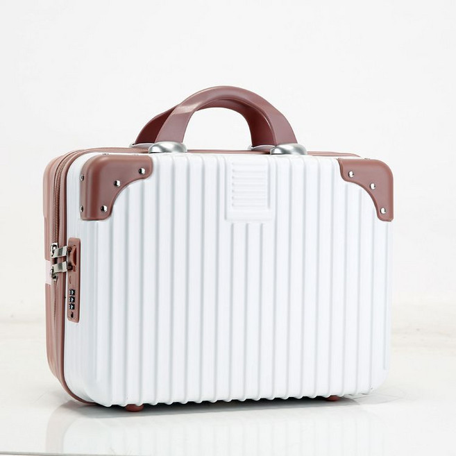 手提化妝箱 小型收納箱 16吋硬殼行李箱, 1個, 鉚釘款玫瑰金 白色,16寸密碼鎖 隔層 束衣帶