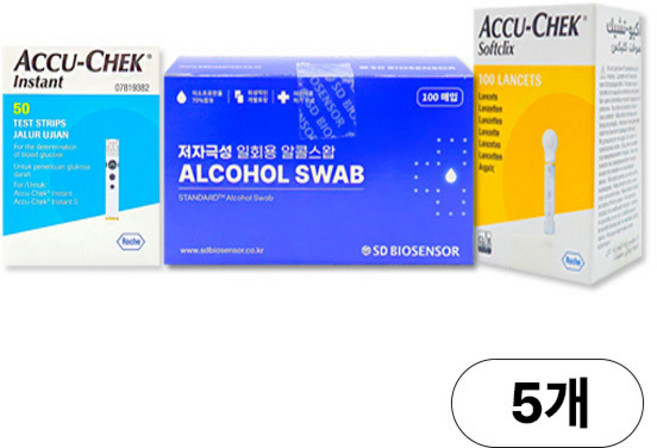 아큐첵 인스턴트 혈당검사지 + 소프트클릭스 란셋 28G 100개입 + SD 스탠다드 스왑, 5개