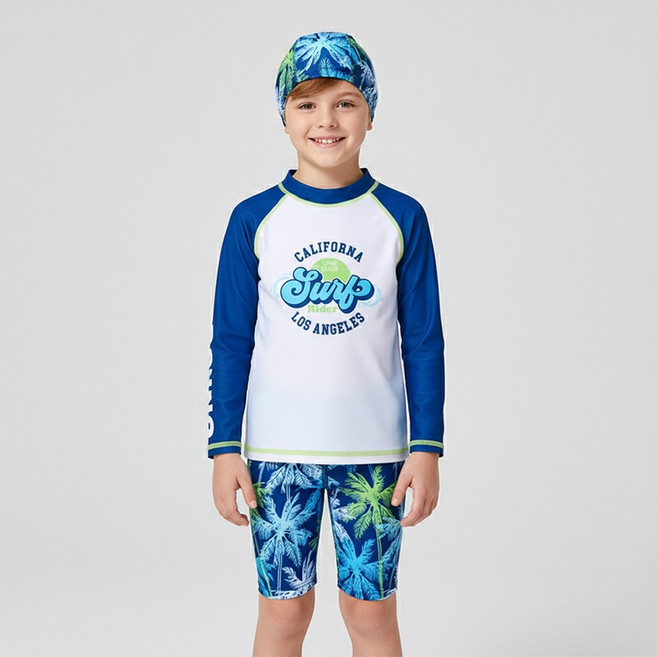 UPPERCUT 아동 래쉬가드 3종세트 주니어 수영복 수영모 세트 초등학생 계곡 물놀이 온천 워터파크 비치웨어 바캉스의류