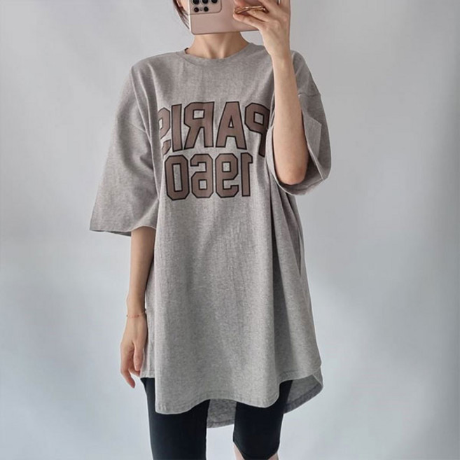 루즈핏 1960 언발 밑단굴림 롱 반팔티셔츠