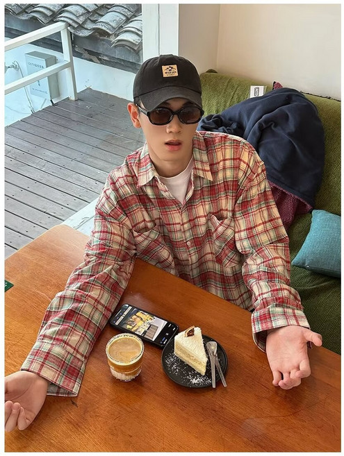 2024冬季亞馬遜獨立站格子襯衫加絨保暖襯衣男士日系長袖休閒外套