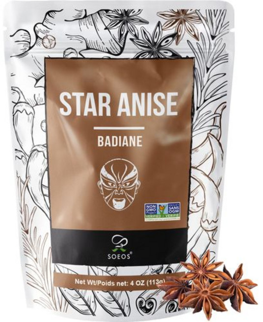소오스 스타 아니스 씨앗 (아니스 에스트렐라) 통 중식 스 Soeos Star Anise 4 Ounce Star Anise Whole Anise Seeds for Bakin, 4 온스 (1팩)