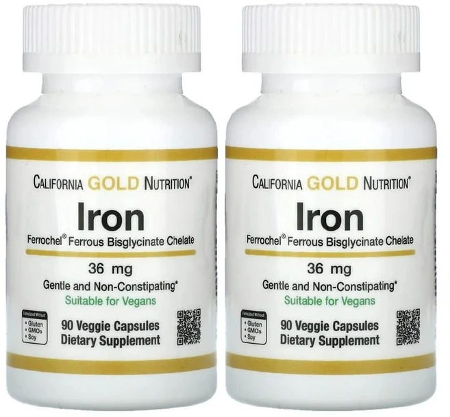 CGN 철분 패러스 비스글리시네이트 킬레이트 Iron 36mg 90캡슐 2병, 2개, 90정 - 쿠팡