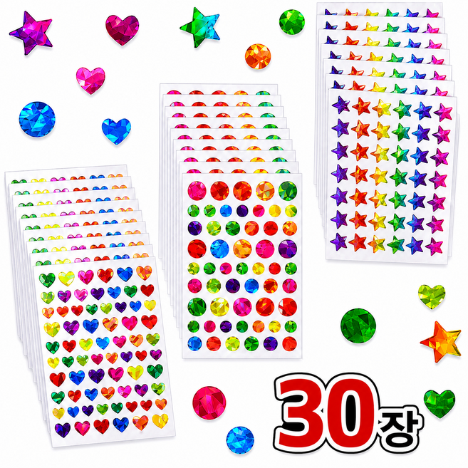 미룬토 30장 홀로그램 별 하트 원 3종 데코 다꾸 칭찬스티커 세트, 30개, 혼합색상