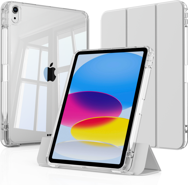 AOUB iPad 보호 케이스 펜 슬롯 4코너 에어백 보호 낙하 방지 및 굽힘 방지 분리형 내마모성 고화질 투명 아크릴 백 커버가 있는, 회색, 1개