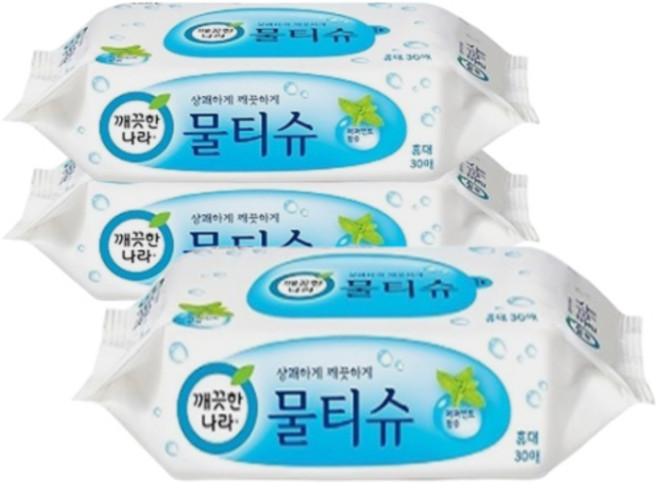 깨끗한나라 페퍼민트 물티슈, 3개, 30개입, 95g