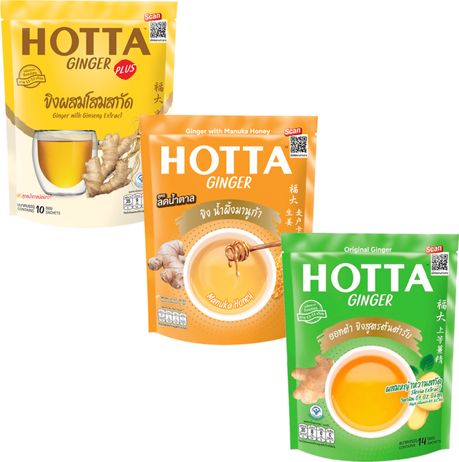 HOTTA 태국 핫타 생강차 마누카 꿀 오리지널 생강100% 인삼생강차 생강스트롱 홋타, 1.오리지널 생강차, 1개, 9g, 10개입