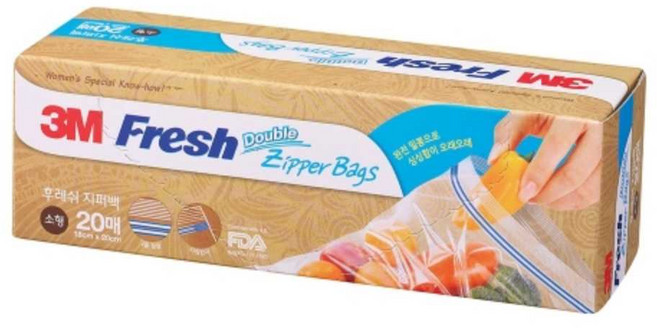 3M 후레쉬 지퍼백 소형 18x20cm 박스 (30개입) 지퍼백미니 주방위생용품