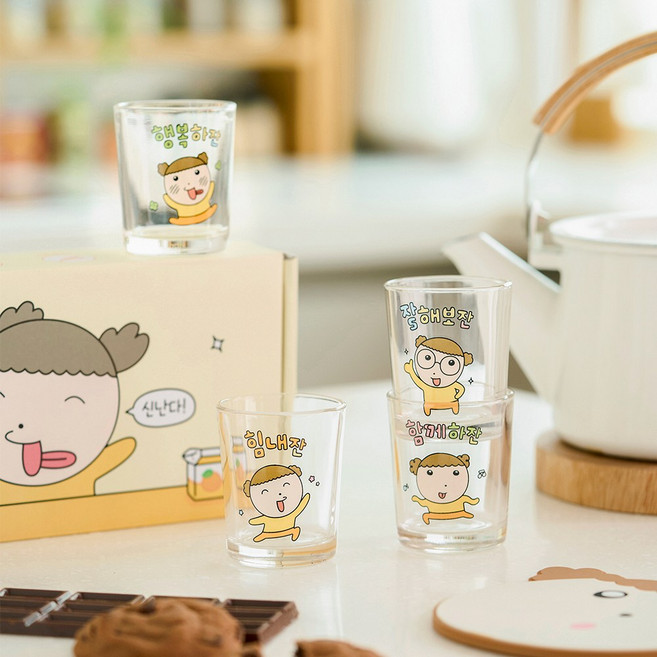 [마루는강쥐] 미니 유리컵 4P 세트, 1개, 1개