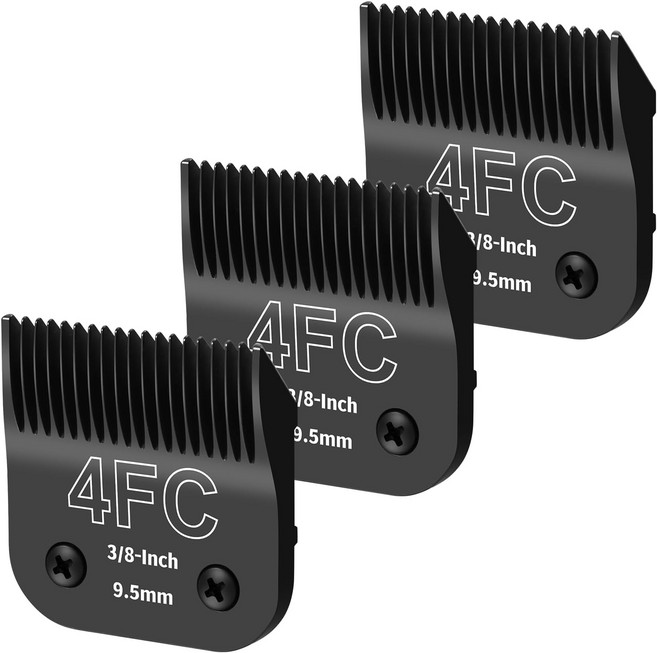 3 팩 3/4HT 탈부착 개 그루밍 스틸 블레이드 Andis Oster A5 Wahl KM-10 시리즈와 호환 길이 3/4인치 19MM （ 블랙 ）, 4FC-black(3 PACK)