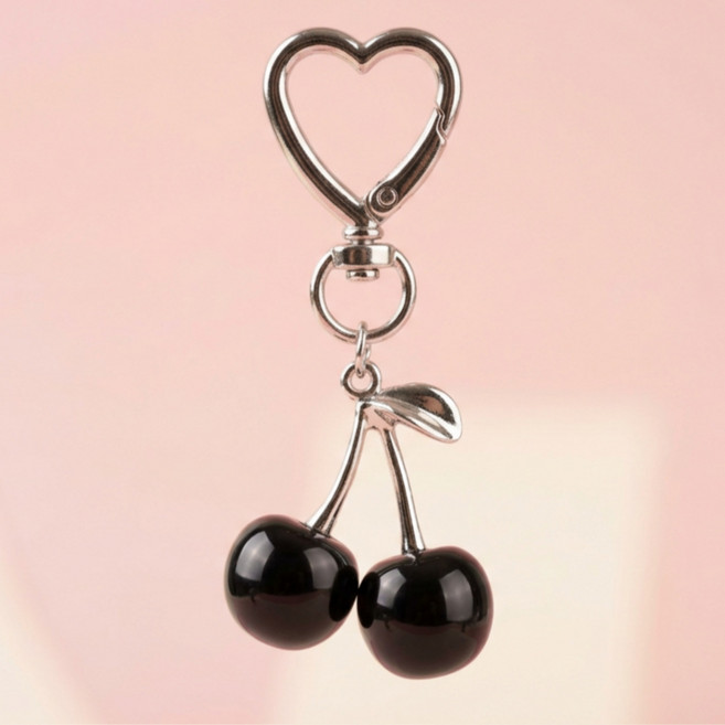 카와이 귀여운 체리 키링 열쇠고리 키홀더, 1개, 블랙