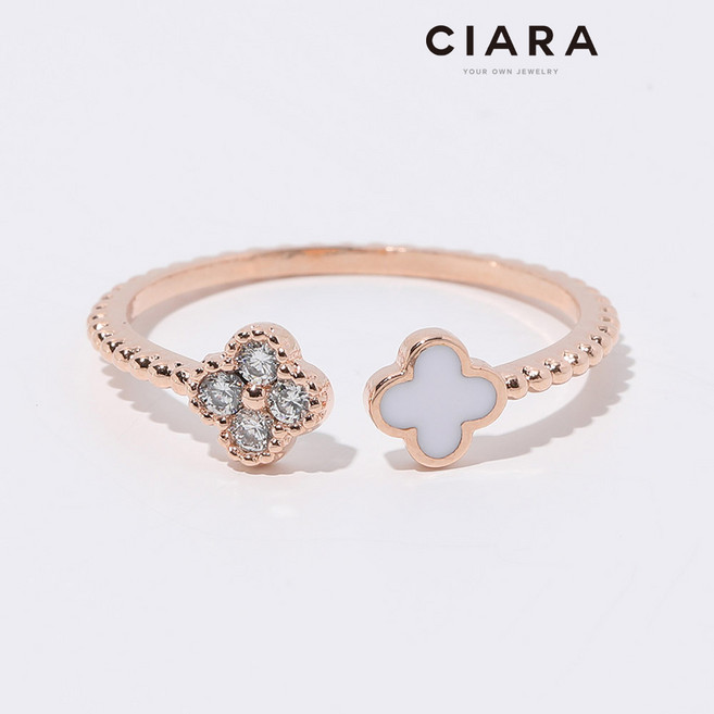 CIARA 14K Lainate 컬러 두에클로버 로즈 반지(GoldPlated)