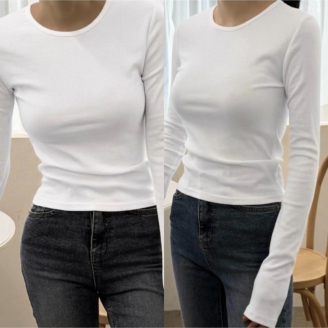 르류 여성 슬림 골지 모달 긴팔 티셔츠