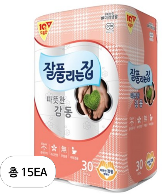 잘풀리는집 따뜻한감동 휴지 25m, 30개입, 15개