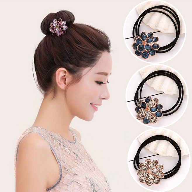 ZMBIRD 4종세트 반짝반짝 꽃송이 컬러큐빅 짱짱한 탄력 머리끈 H1618