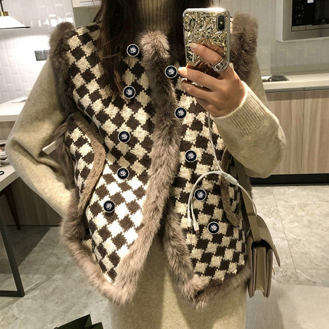 슬림소녀 여성 겨울 인조 모피 따뜻한 베스트 캐주얼 기모 조끼