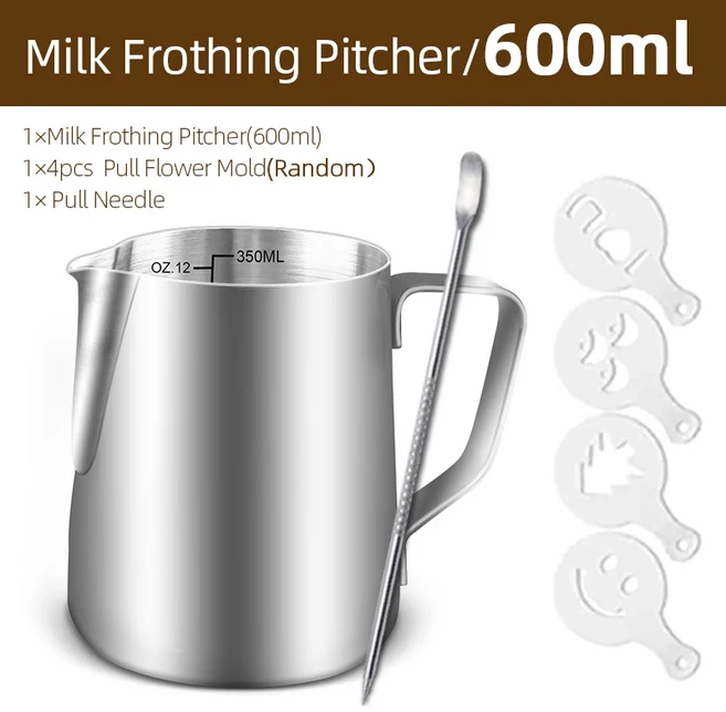 스테인리스 스틸 우유 거품 피처 에스프레소 커피 라떼 컵 거품 주전자 카푸치노 우유 크림 냄비 주방 액세, 07 600ml scale set