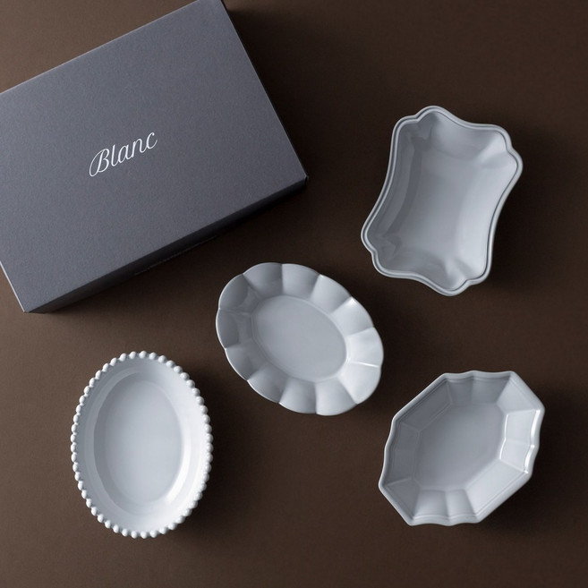 쓰임 블랑 앞접시 찬기 4종 세트, 화이트, 1세트, 앞접시 4종