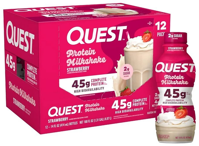 퀘스트 프로틴 스트로베리 밀크쉐이크 414ml 12팩, Strawberry - 쿠팡