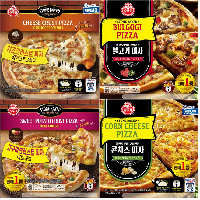 오뚜기 피자 4종 각 1개 불고기+갈릭고르곤졸라치즈크러스트+미트콤보고구마크러스트+콘치즈, 1세트, 1.653kg