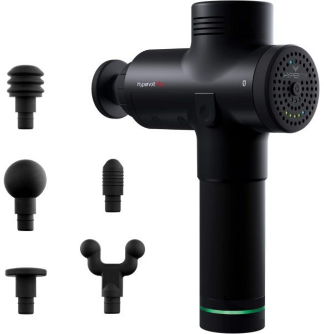 하이퍼볼트 플러스 조용한 활공 기술 - 휴대용 타악기 마사지 건 | 3단 속도 5개의 교체 가능한 헤드 통증 근육과 경직을 완화하는 데 도움 블루투스 포함