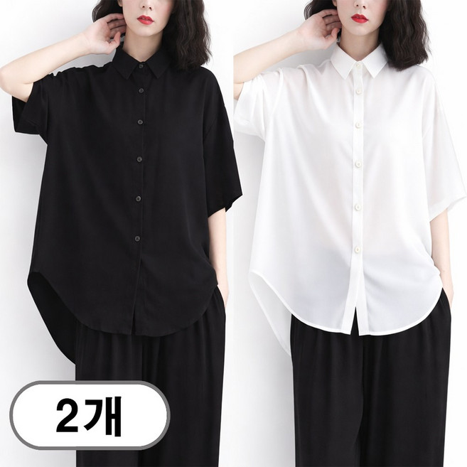 차쿠 1+1 여성 체형커버 가오리 셔츠 심플 가오리 오버핏 반팔 셔츠 빅사이즈 여성 체형커버 셔츠