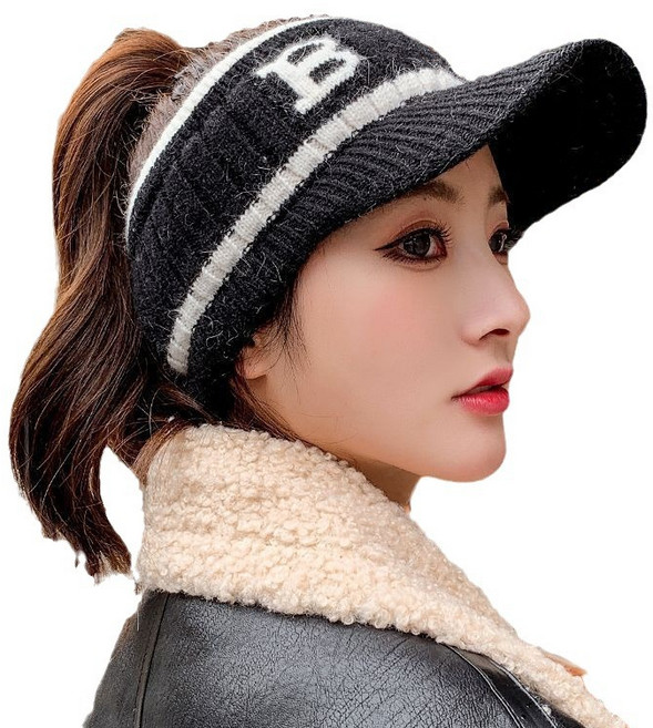 얼굴 작아보이는 가벼운 니트 챙모자 여성 테니스 골프 등산 자외선 차단 포니테일 트임 정수리 오픈 털모자