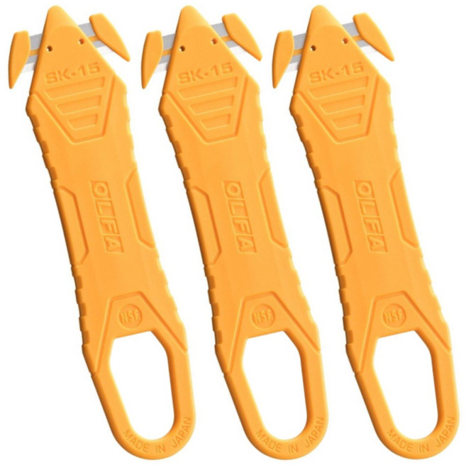 OLFA 개봉용 커터 올파 안전칼 카이콘 238B-3P (3입세트) SK-15 안전커터 일본제, 옐로우, 1개
