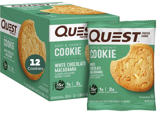 QUEST NUTRITION 柔軟有嚼勁蛋白質餅乾 白巧克力夏威夷果仁 12入, 1個, 696g