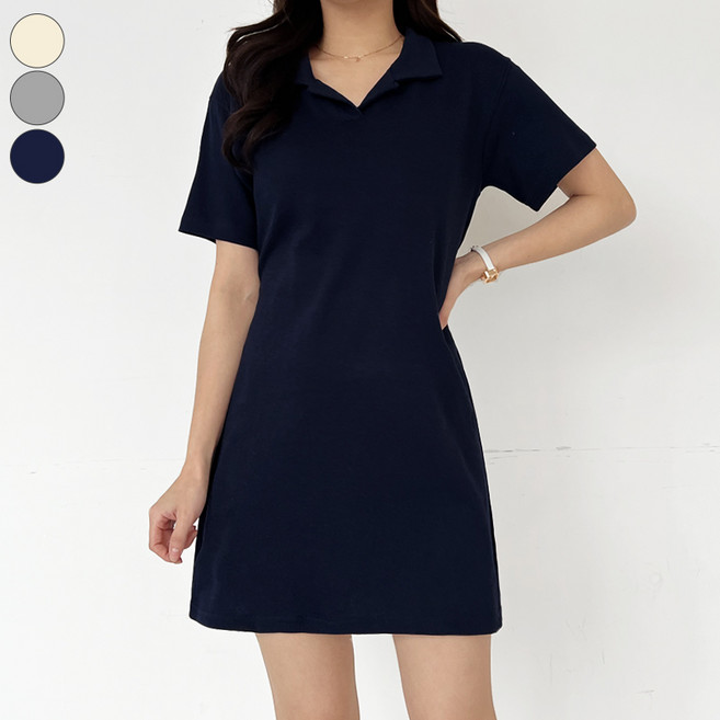 바비팩토리 여성용 카라 미니 반팔원피스 국내생산 뒷리본 A라인 원피스