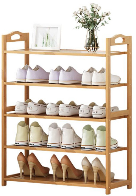 FOOI 다용도 대나무 신발장 좁은현관 정리대 예쁜 수납선반, 1개, 내추럴우드