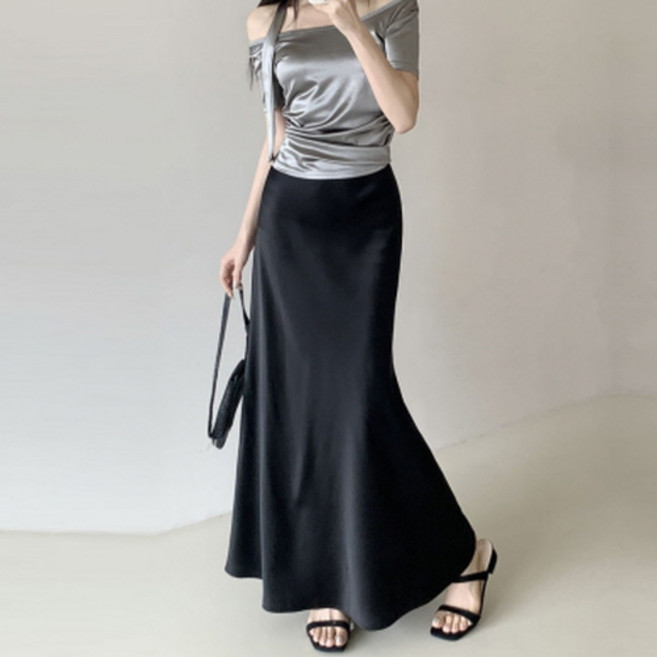 뉴욕멋쟁이 샬롯 머메이드 새틴 롱스커트