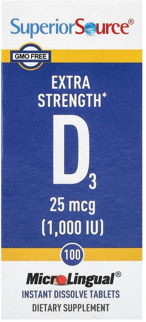 Superior Source D3 25mcg(1 000IU) 용해되는 MicroLingual® 정제 100정 Source (슈페리어 소스), Superior Source, D3, 25mcg(1,0, 1개 - 쿠팡
