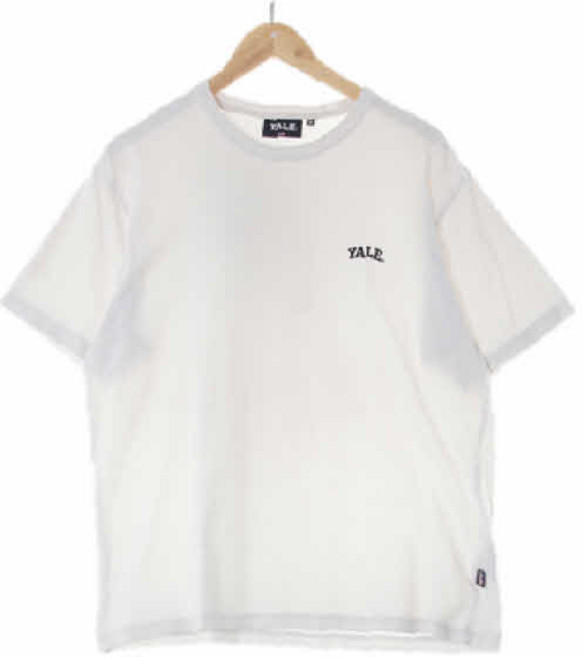 7448 예일 화이트 면 스몰자수로고라운드반팔티 [M]