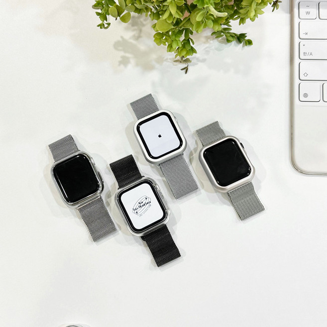 밀레니즈 갤럭시워치 애플워치 스테인리스 스트랩 밴드 전기종 호환, 블랙, 1개