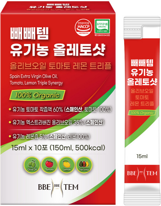 올토샷 유기농 100% 올레샷 엑스트라버진 올리브오일 레몬즙 스틱 NFC 착즙 토마토즙, 1개, 150ml