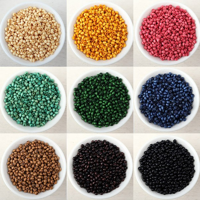 비즈아이 [5801-G]우드볼 4mm 내경1.5mm 14color 50개